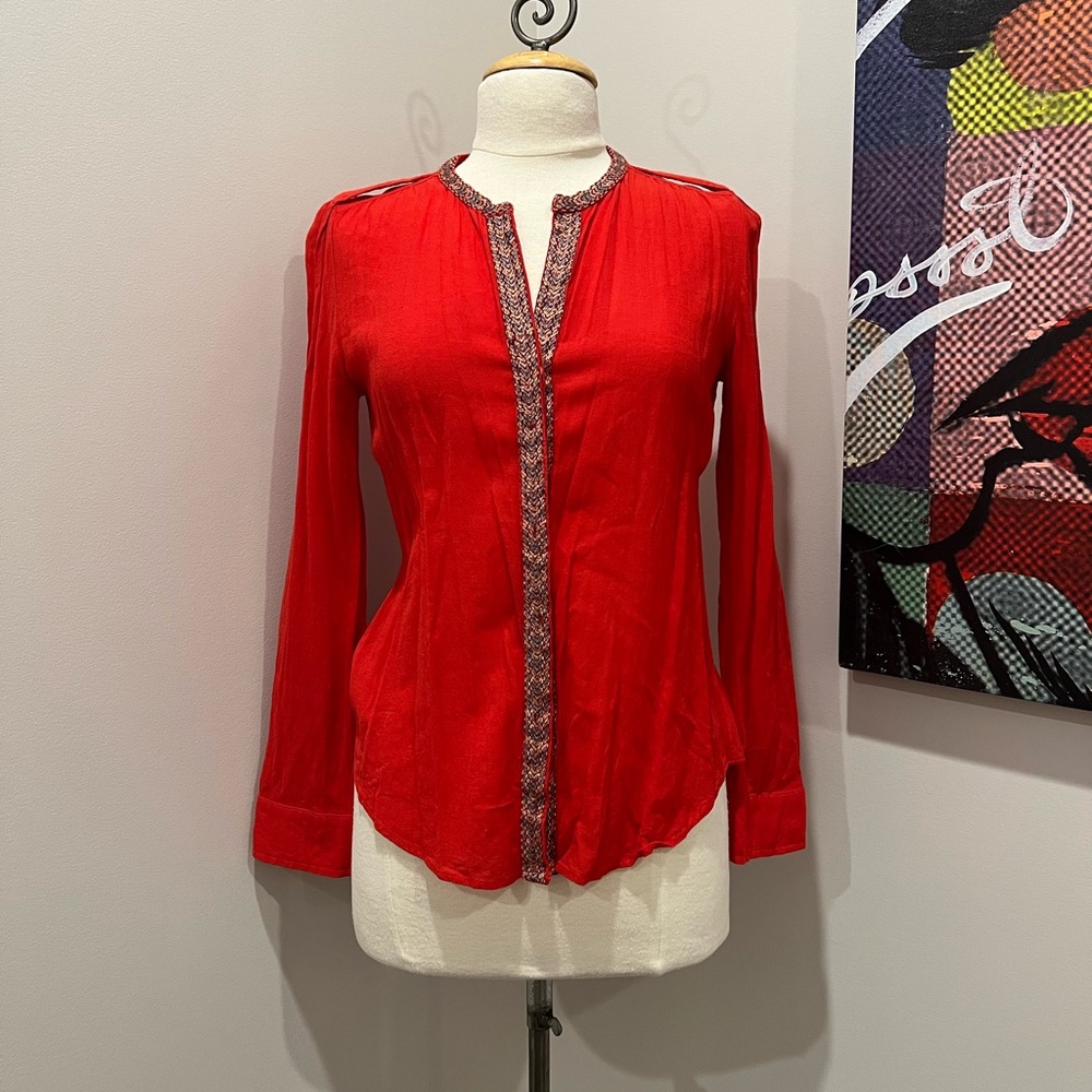 Mango Casual Embroidered Front Button Blouse